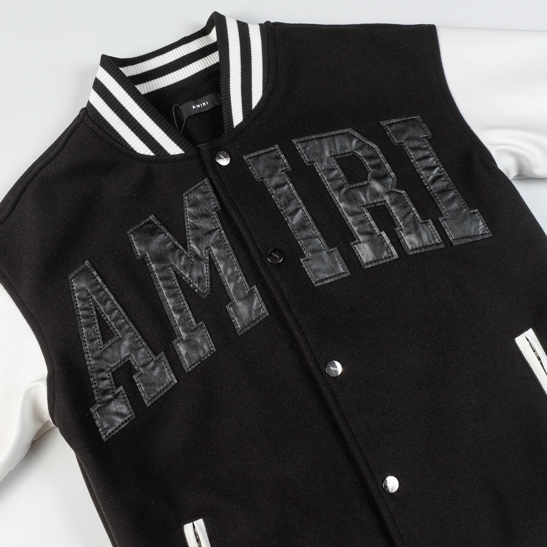 AMRI Logo-Appliquéd Leather Bomber Jacket