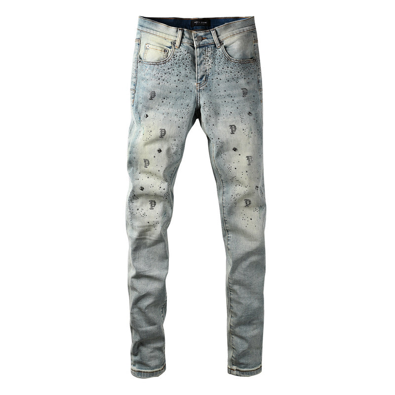 Purple Brand Crystal Diamond Jeans #9127