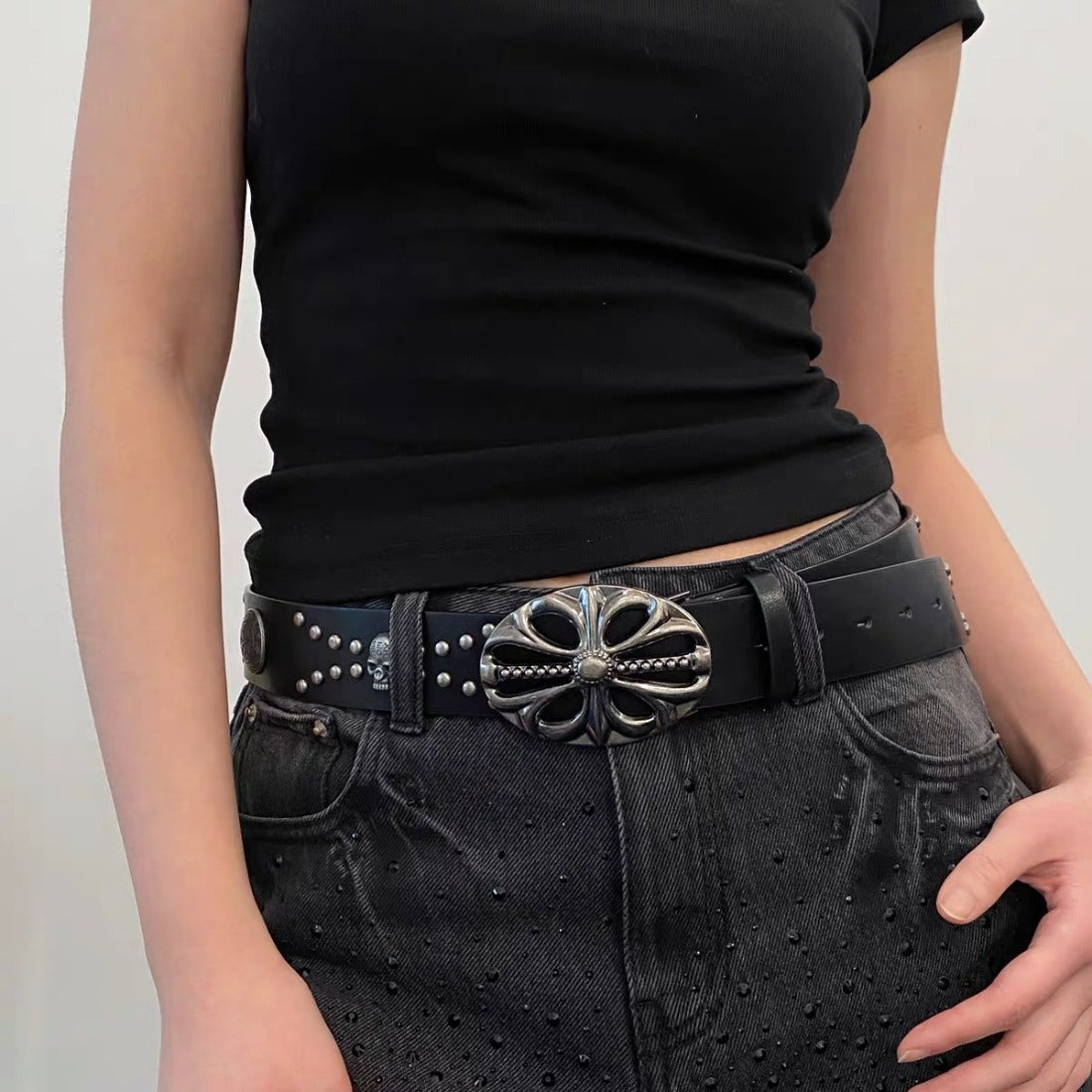Chh Chrome Heart Belt Vintage Cowboy Punk Skull