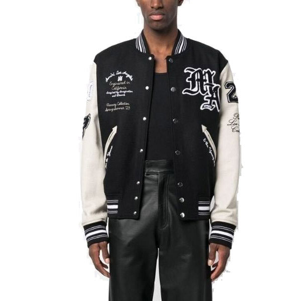 AMRI logo patch varsity bomber jacket Black