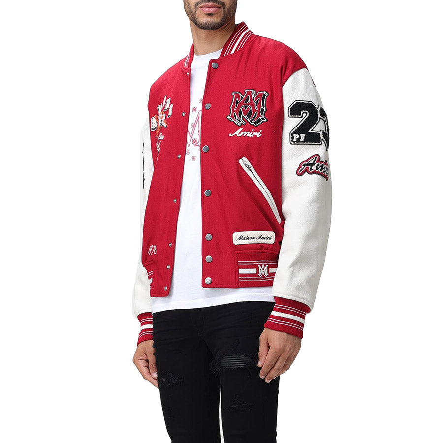 AMRI Varsity Vintage Patch Bomber Jacket