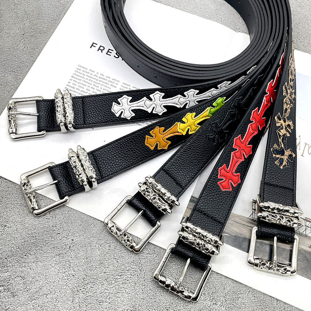 Chh Chrome Heart Belt Colored Cross Flower Lychee Pattern