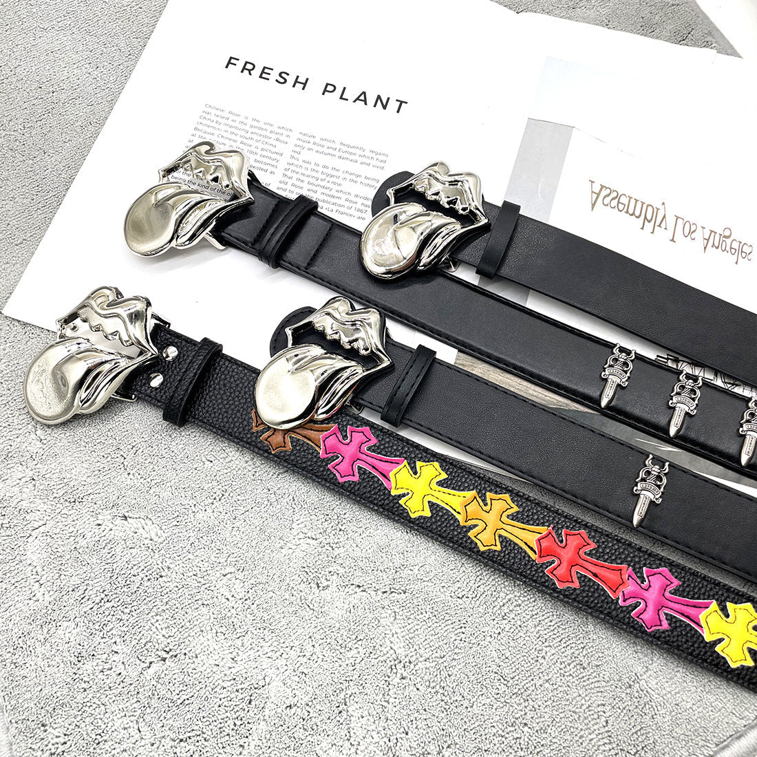 Chh Chrome Heart Belt Big Tongue Buckle Lychee Pattern
